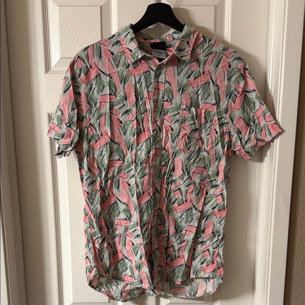 Men’s Pink and Green Button Down Shirt Stranger Things Hopper